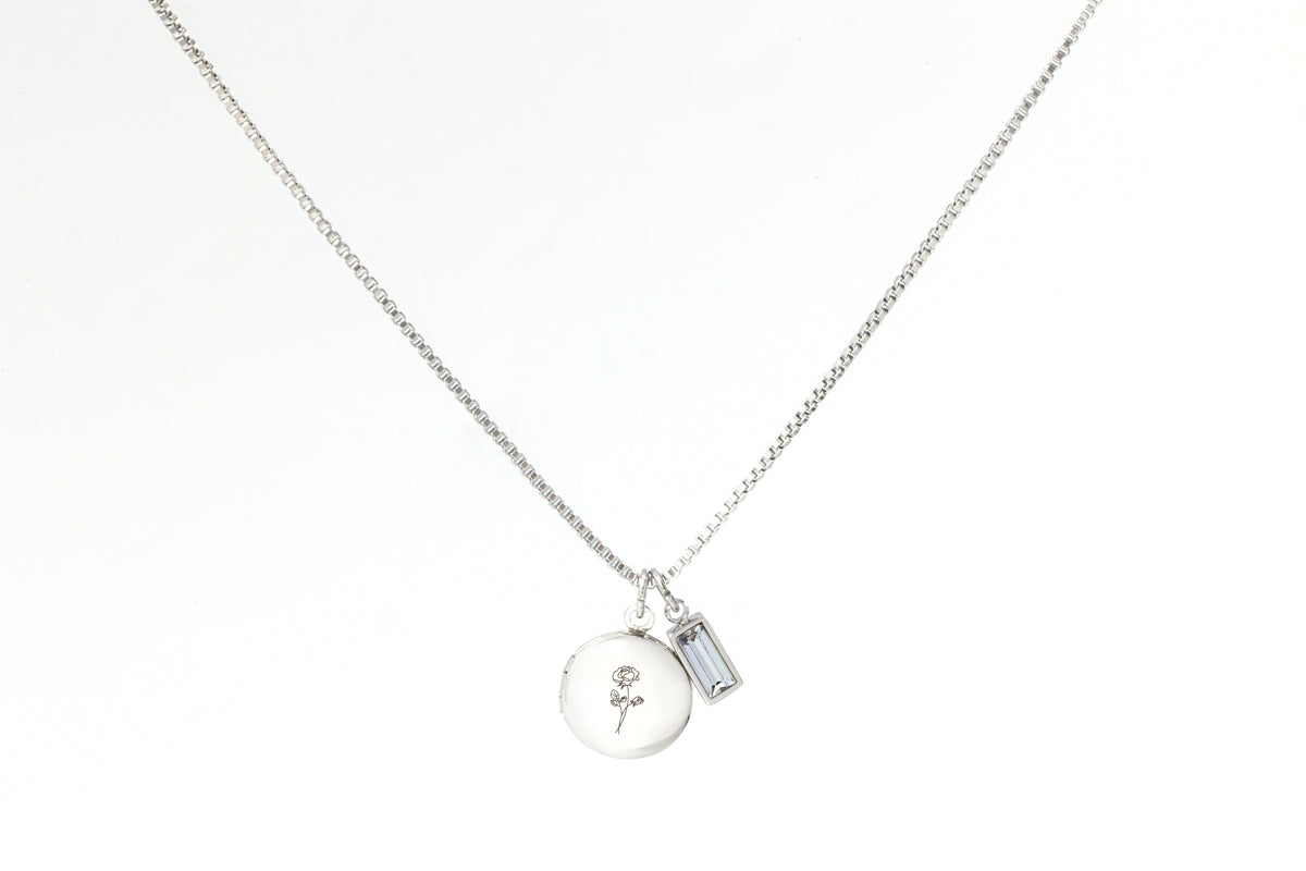 Family Birth Flower Locket Necklace with Birthstone