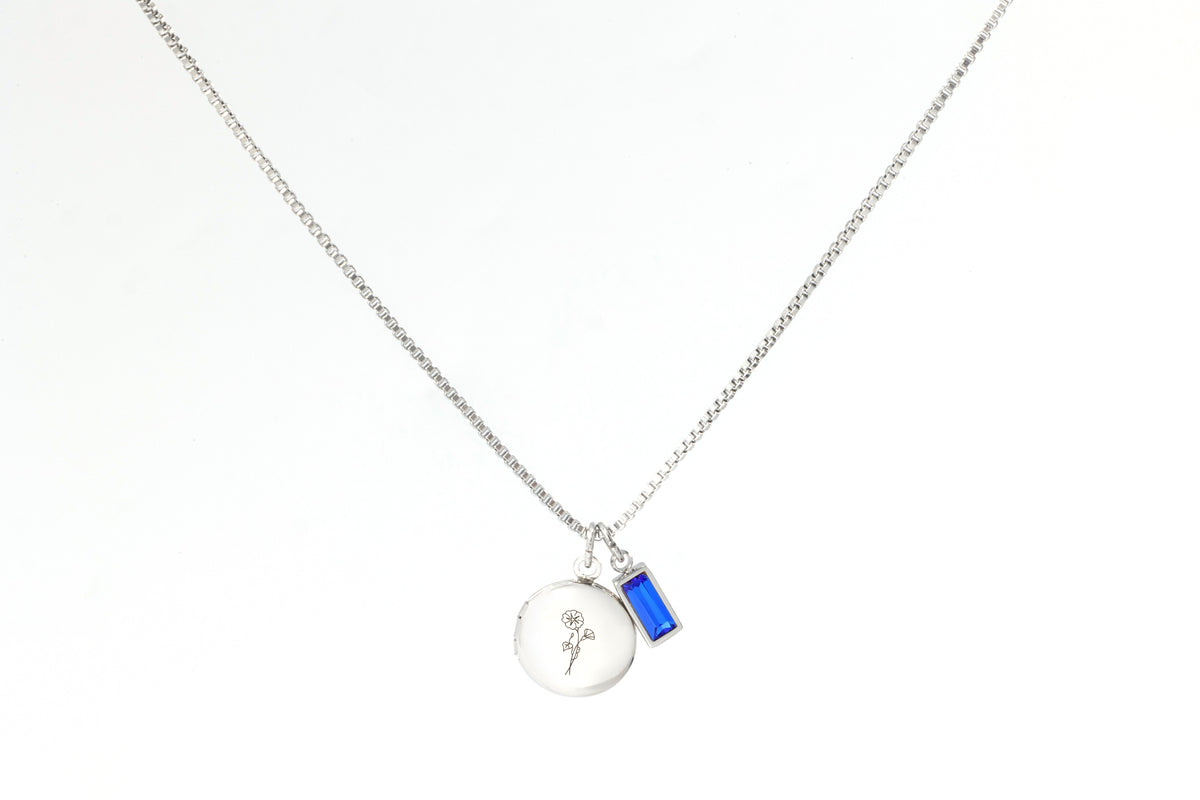Family Birth Flower Locket Necklace with Birthstone