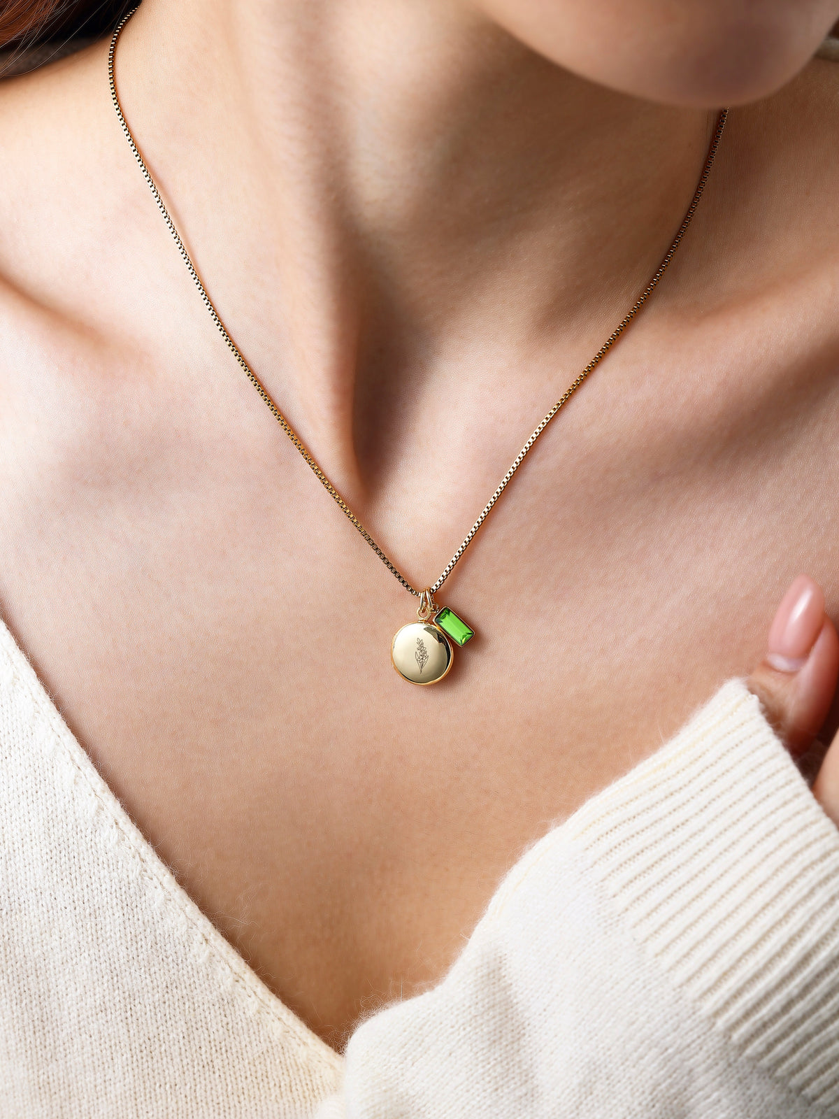 Family Birth Flower Locket Necklace with Birthstone
