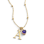 Droplet Birthstone & Initial Necklace