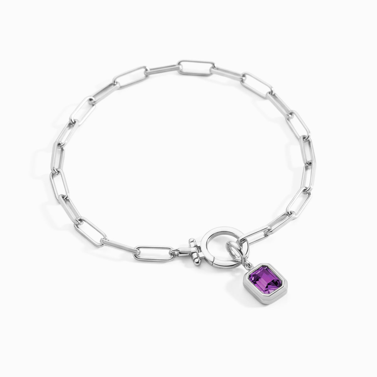 Baguette Birthstone Charm on Mint Paperclip Bracelet