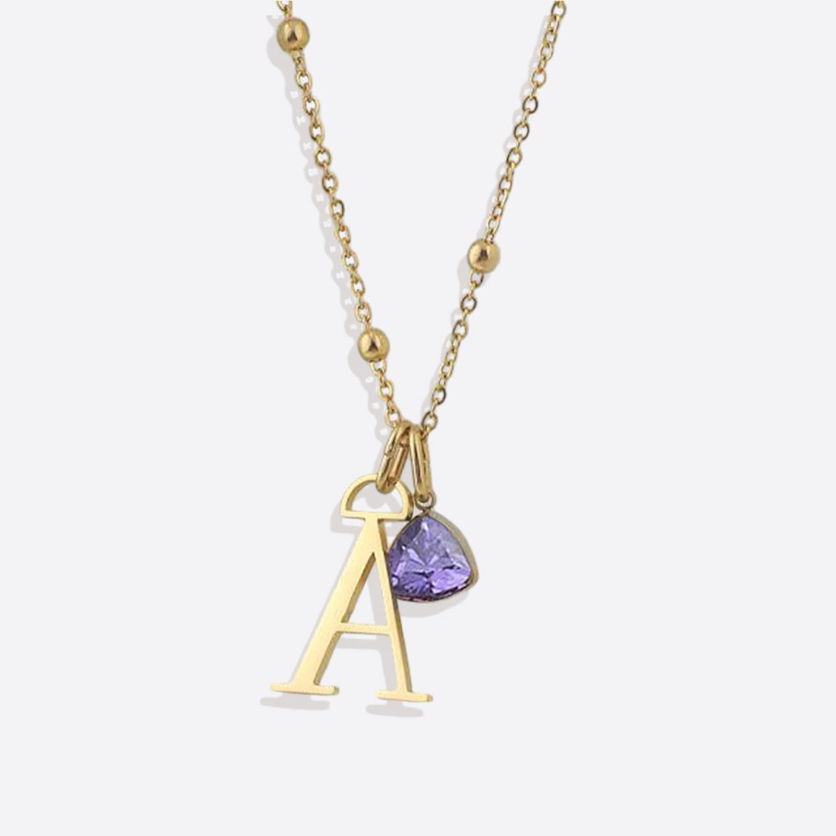 Droplet Birthstone & Initial Necklace