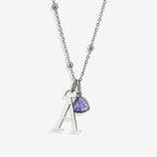Droplet Birthstone & Initial Necklace