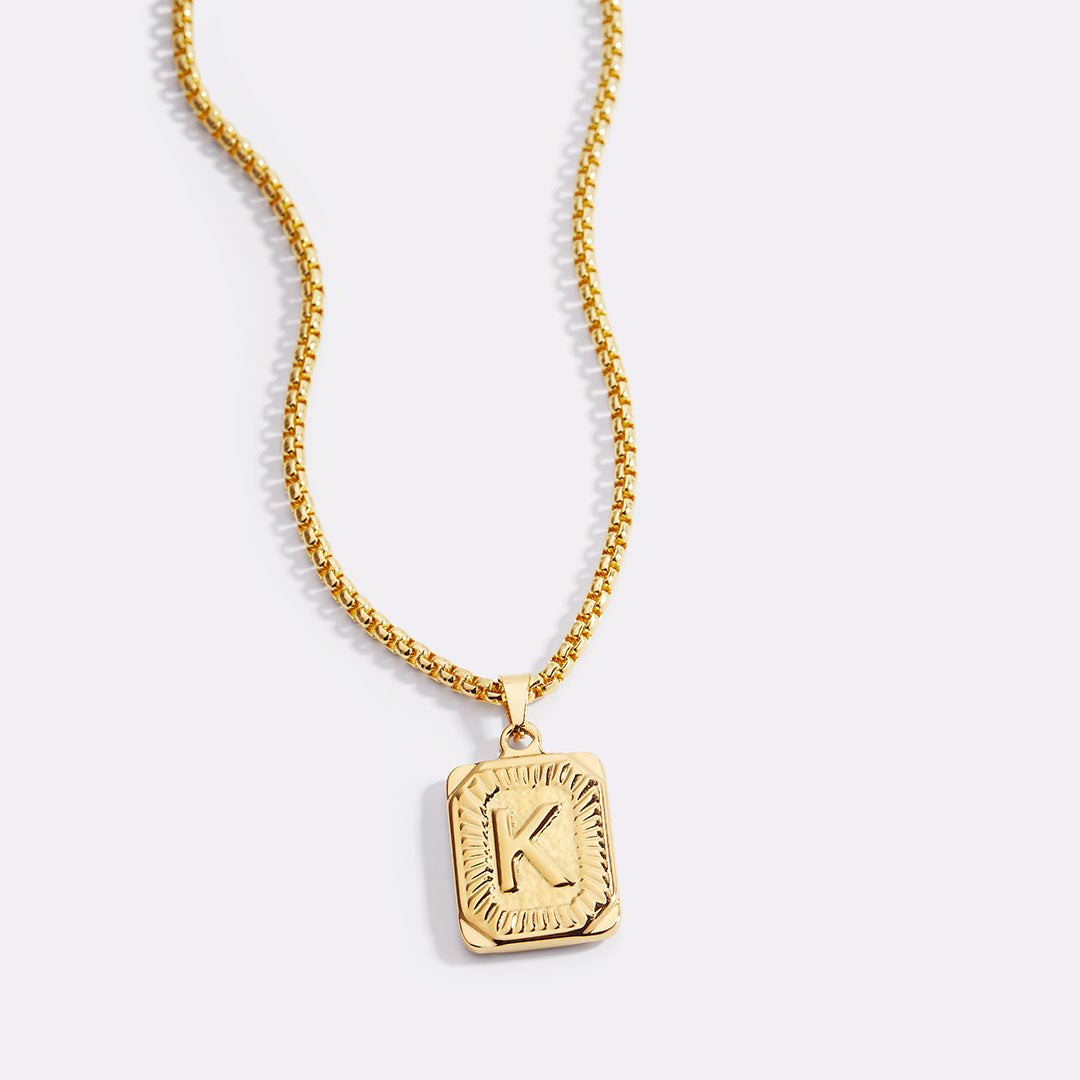 Initial Card Pendant Necklace with Curb Chain