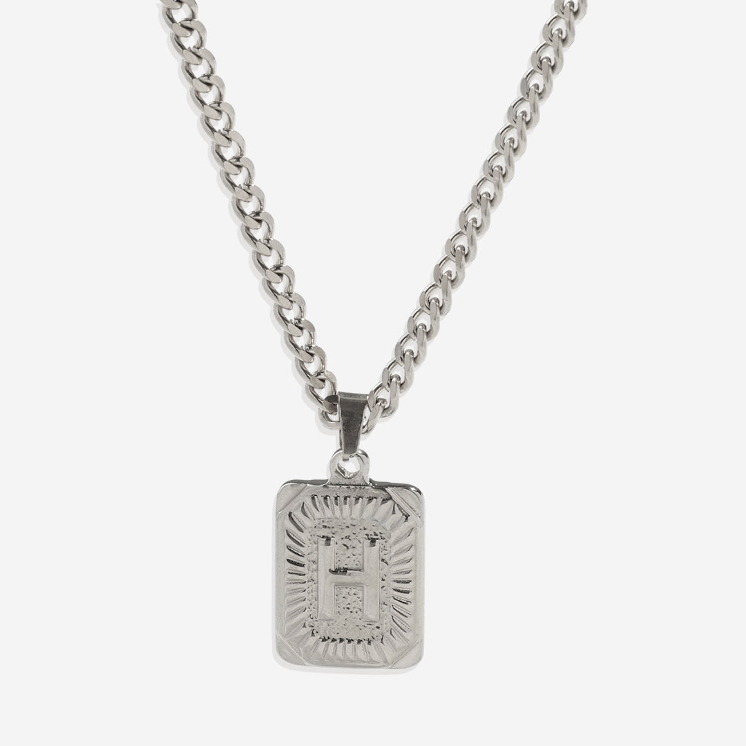 Initial Card Pendant Necklace with Curb Chain