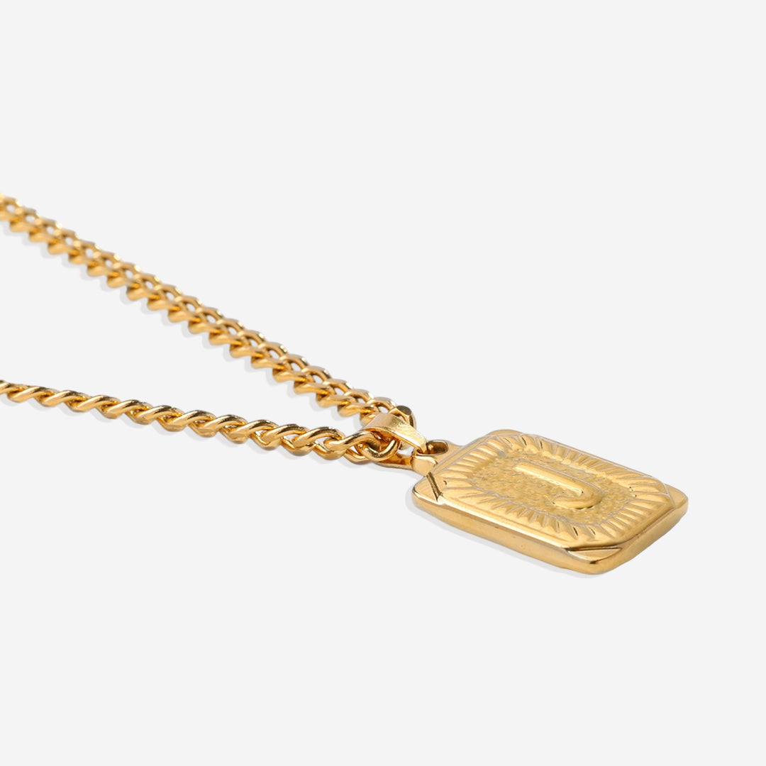 Initial Card Pendant Necklace with Curb Chain