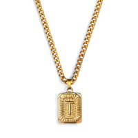 Initial Card Pendant Necklace with Curb Chain