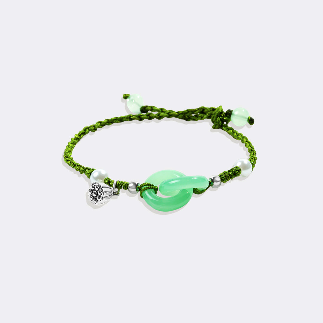 Jade Pearl & Lotus Prosperity String Bracelet