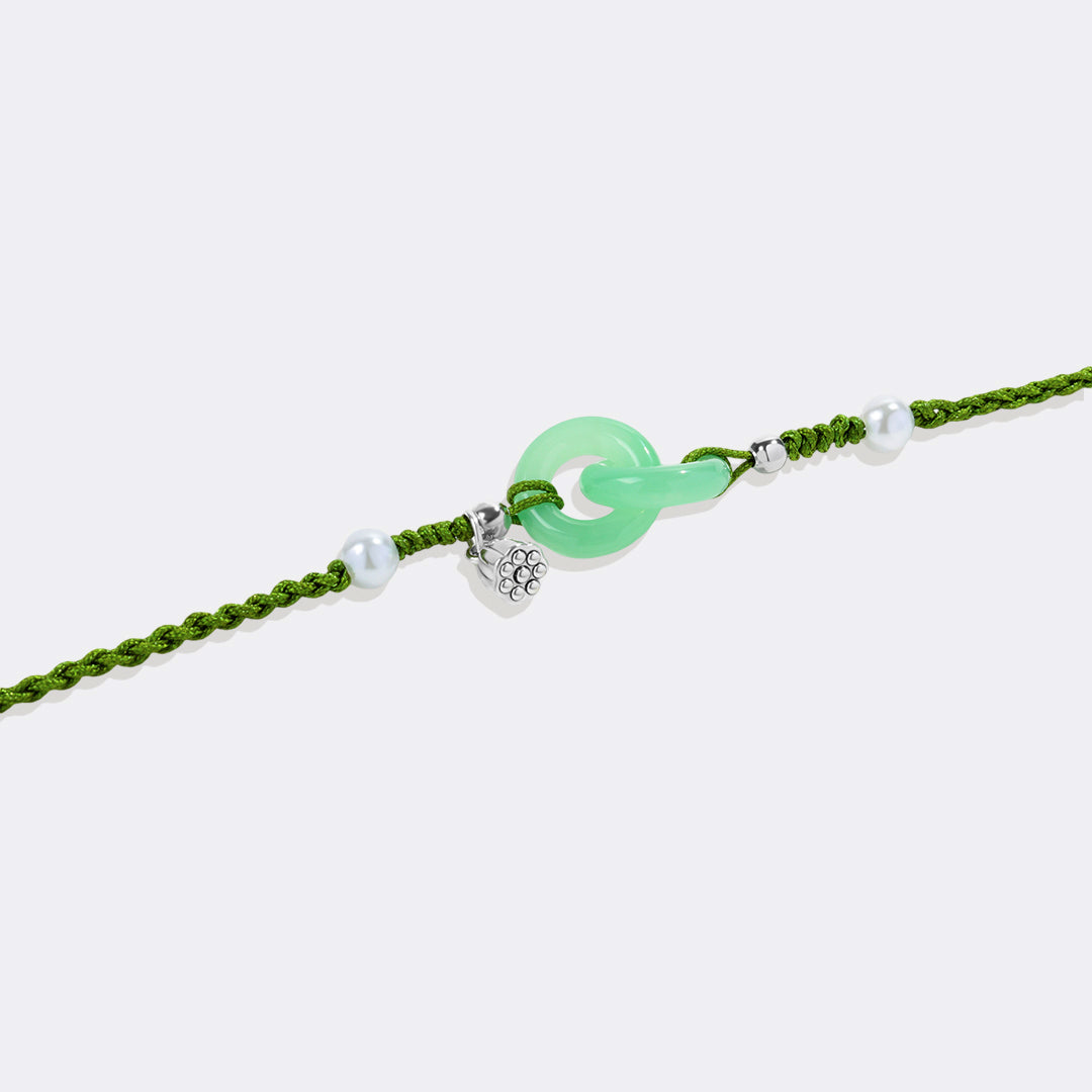 Jade Pearl & Lotus Prosperity String Bracelet