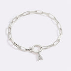 Mint Paperclip Bracelet with Pave Initial Charm