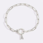 Mint Paperclip Bracelet with Pave Initial Charm