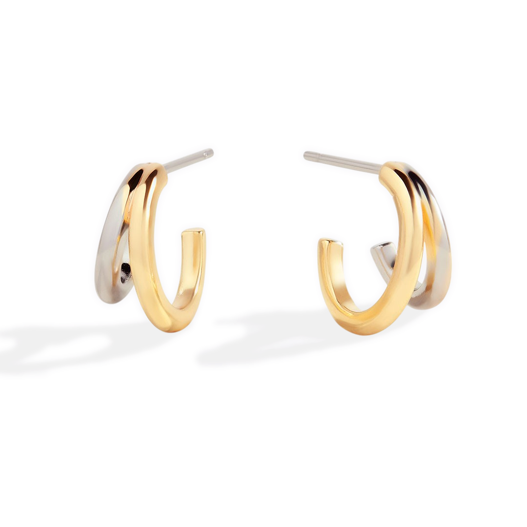 Mixed Metal Double Hoop Earrings