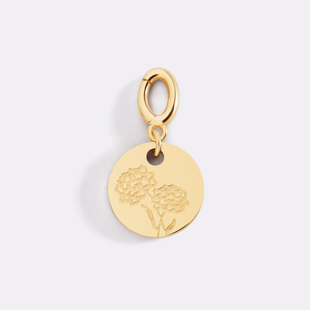 Engraved Birth Flower Disc Charm
