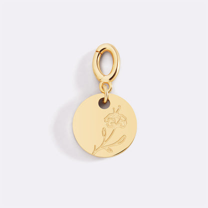 Engraved Birth Flower Disc Charm
