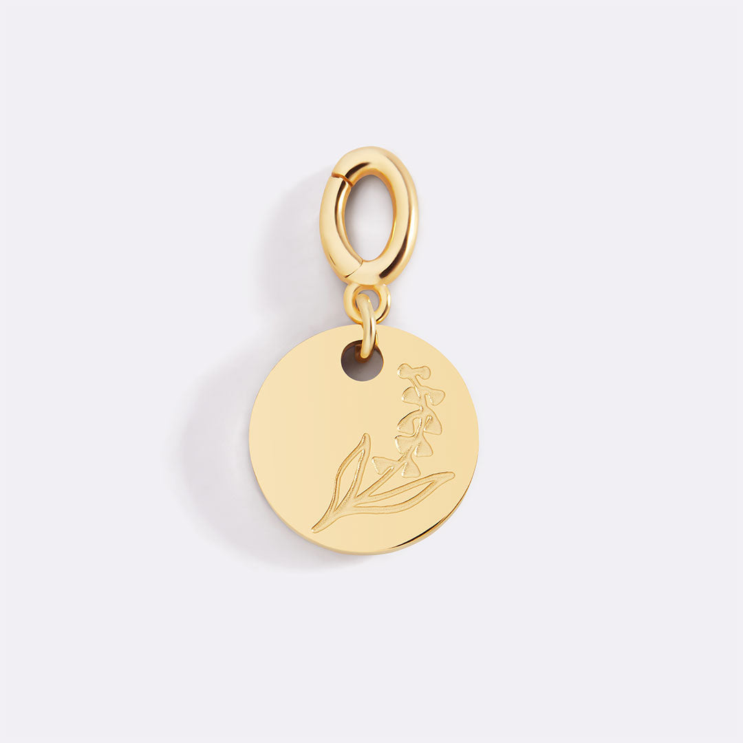 Engraved Birth Flower Disc Charm