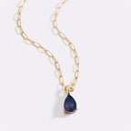 Birthstone Pendant Necklace with Dainty Paperclip Chain