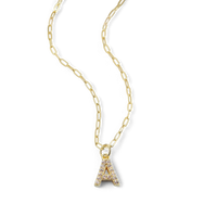 Gold Pavé Uppercase Initial Necklace