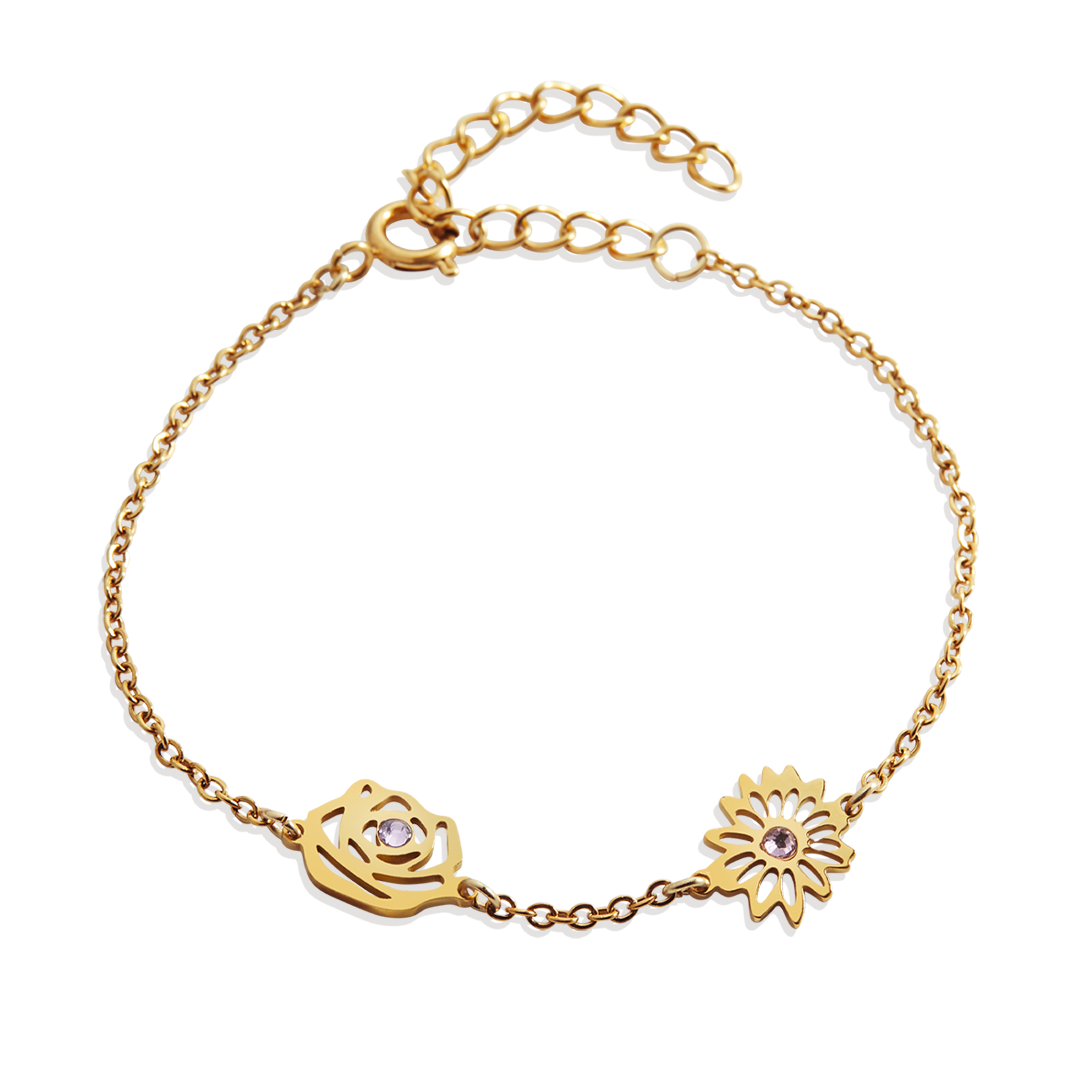 Personalized Birth Flower Charm Bracelet