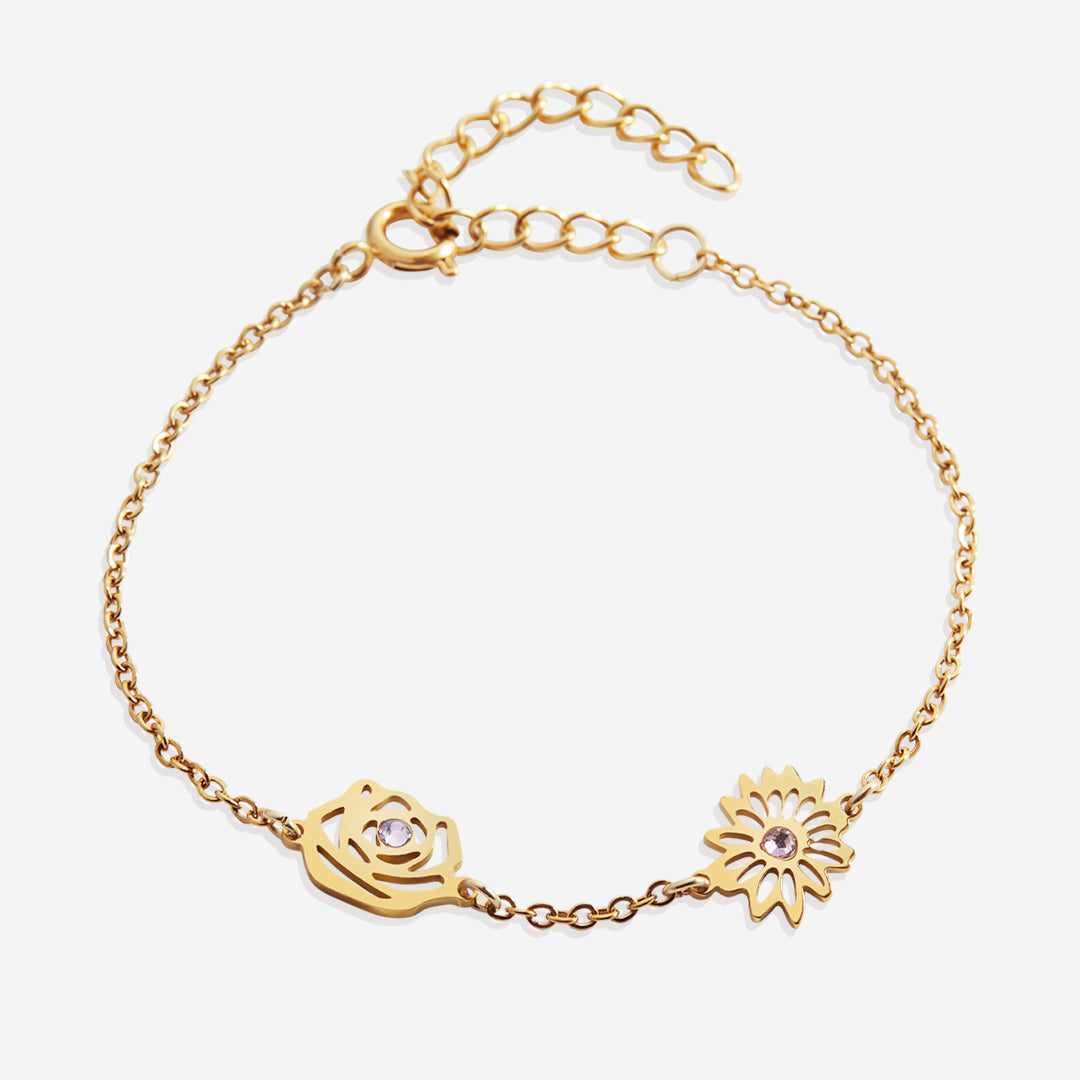 Personalized Birth Flower Charm Bracelet