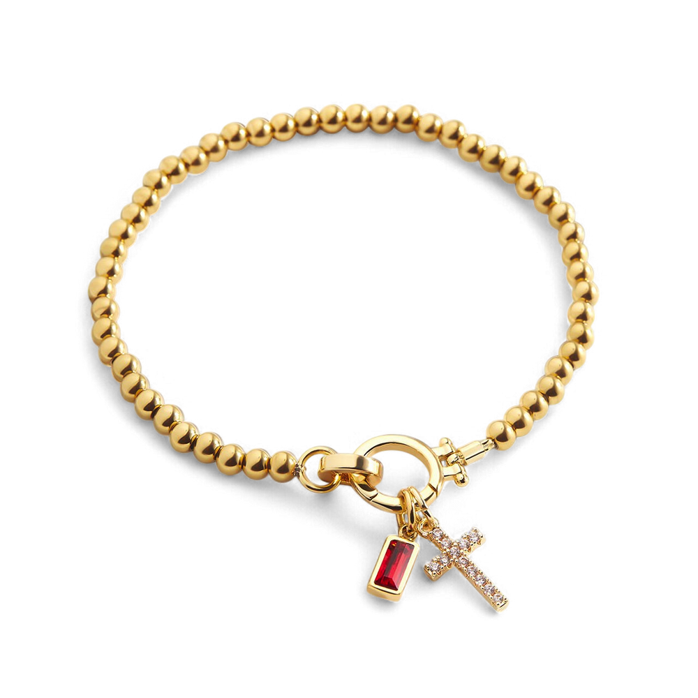 Cross Charm Birthstone Bracelet