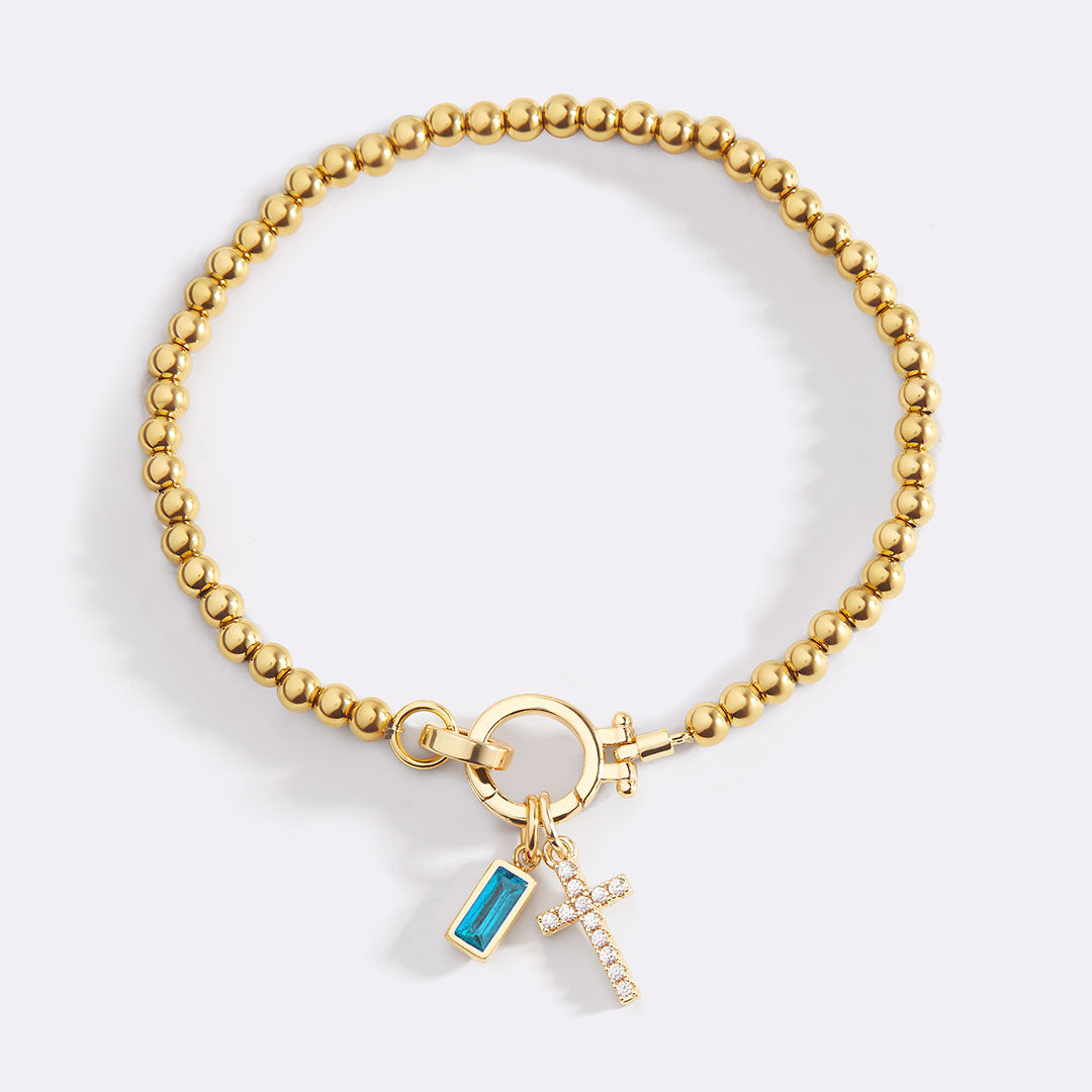 Cross Charm Birthstone Bracelet