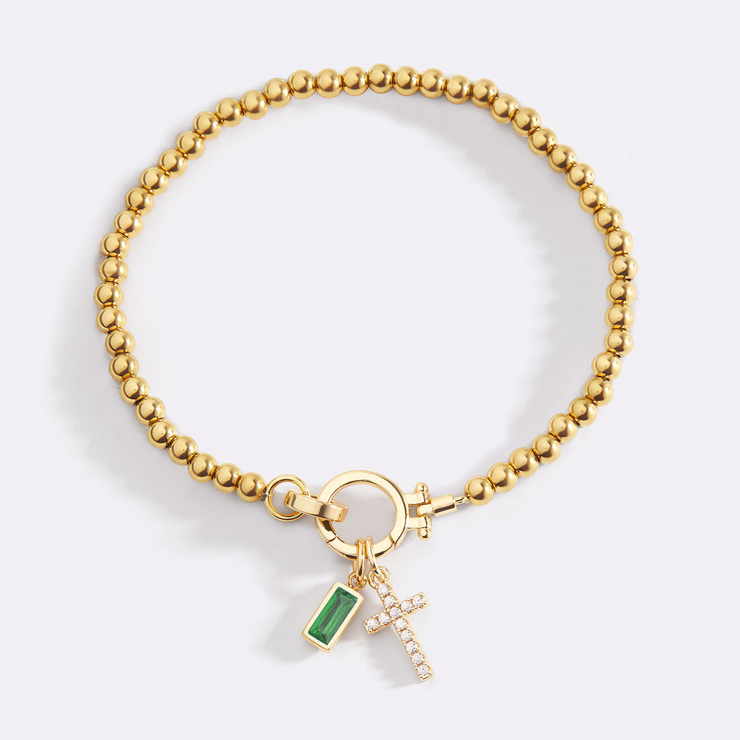 Cross Charm Birthstone Bracelet