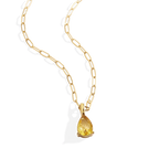 Birthstone Pendant Necklace with Dainty Paperclip Chain