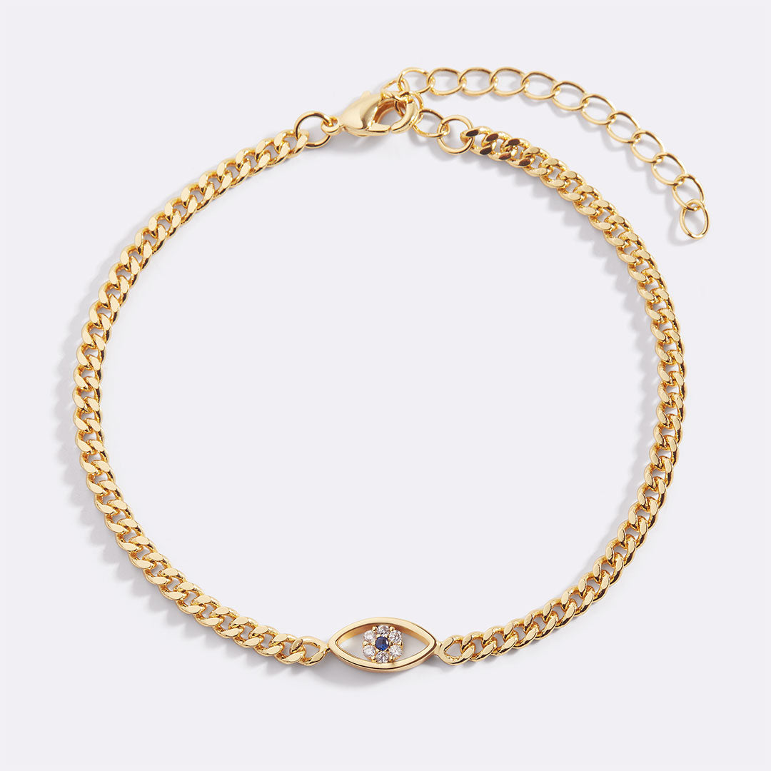 Dainty Cuban Link Chain Evil Eye Bracelet
