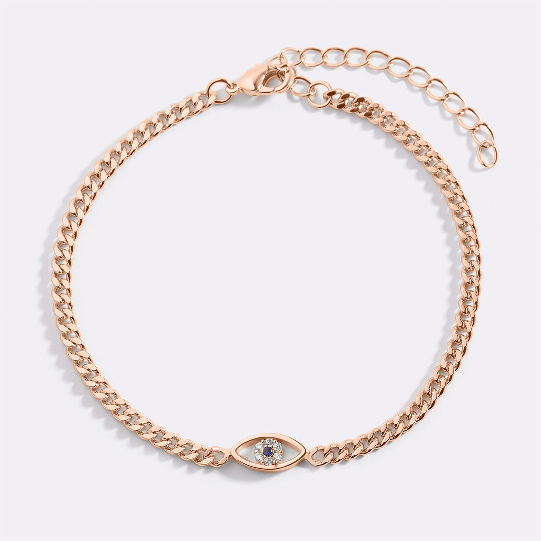 Dainty Cuban Link Chain Evil Eye Bracelet