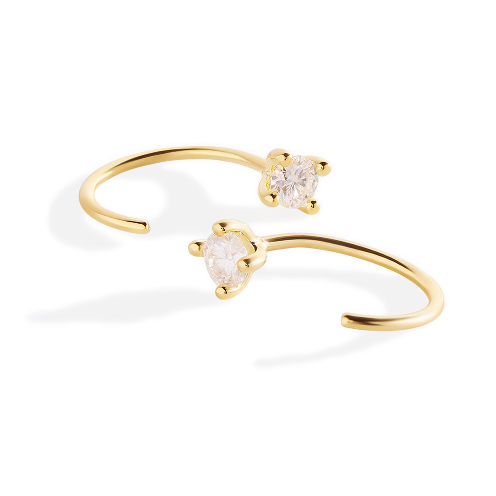 Dainty Diamond Threader Hoop Earrings
