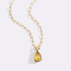 Birthstone Pendant Necklace with Dainty Paperclip Chain