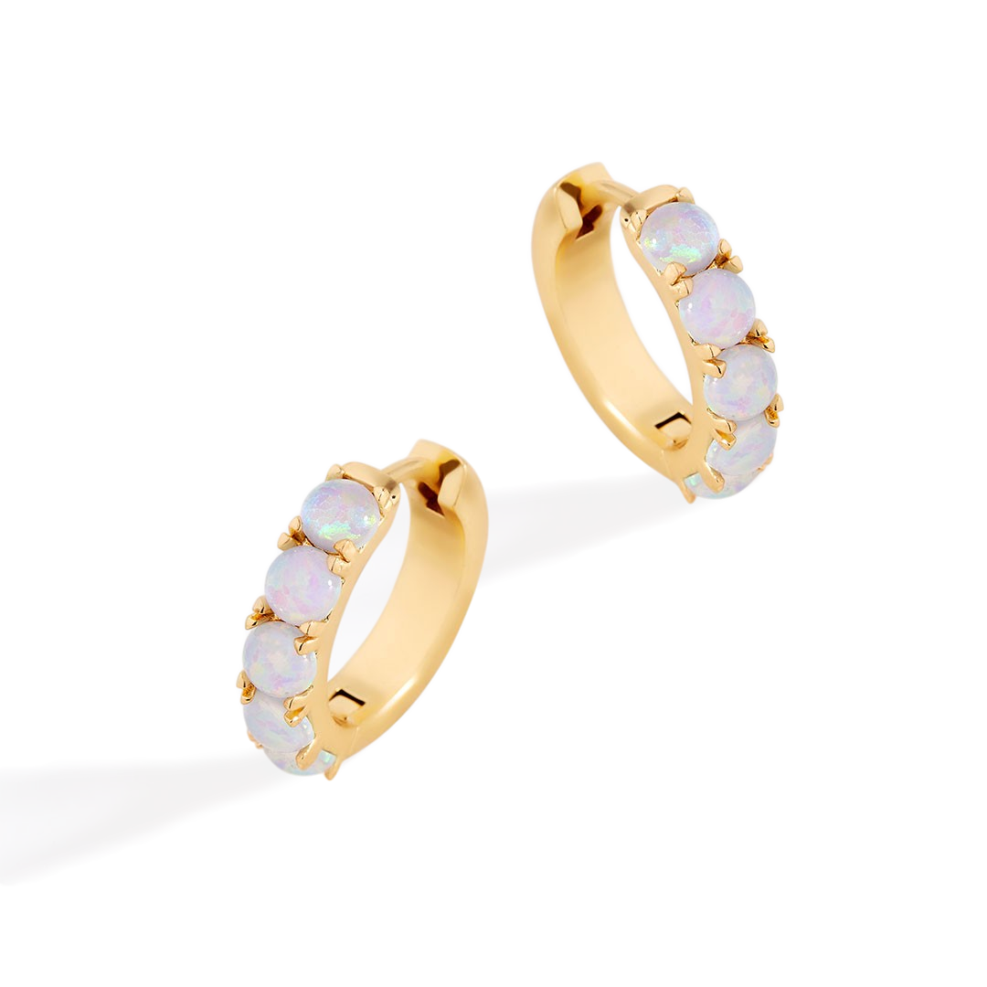 Blue Opal Huggie Earrings