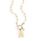 Gold Pave Initial Pendant Necklace with Paperclip Chain