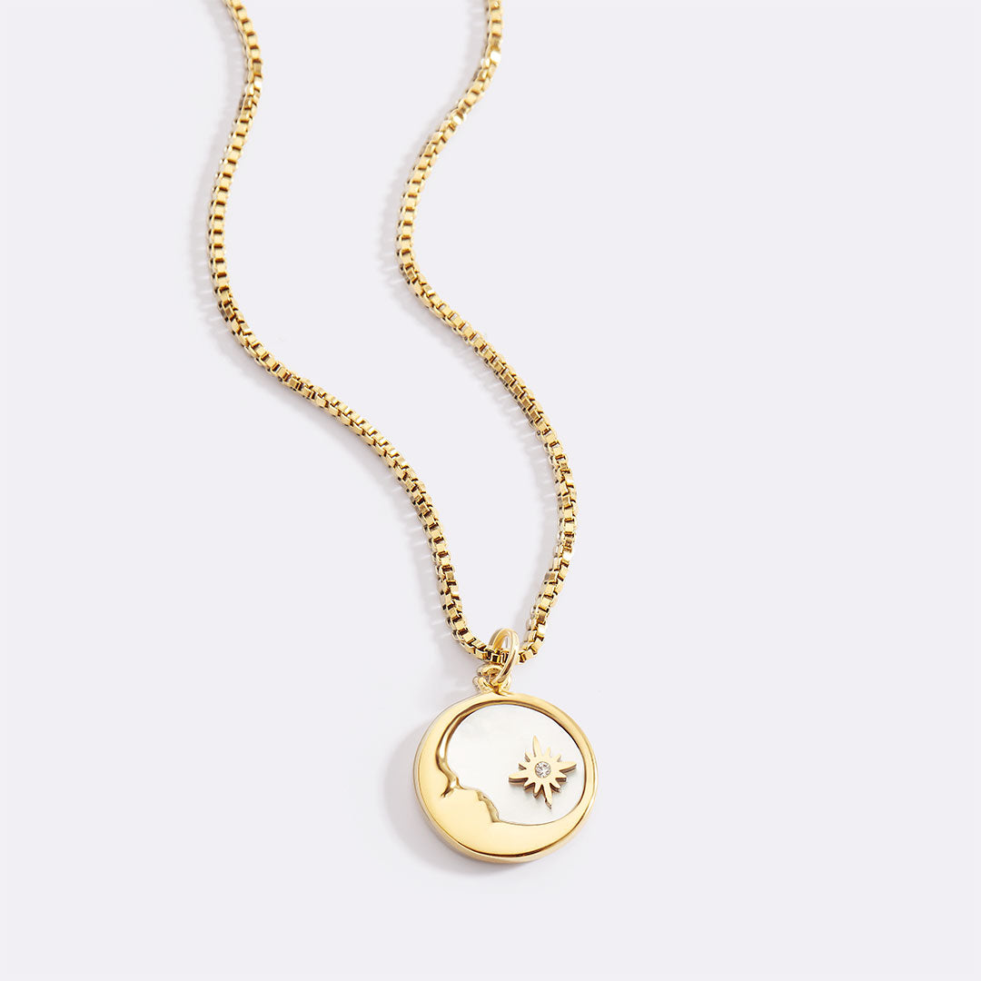Mother of Pearl Moon Pendant Necklace
