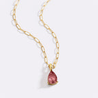 Birthstone Pendant Necklace with Dainty Paperclip Chain