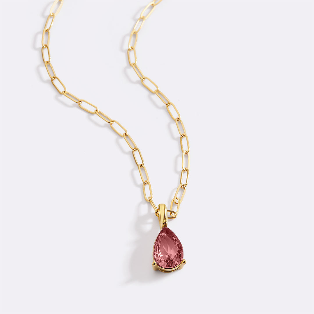 Birthstone Pendant Necklace with Dainty Paperclip Chain