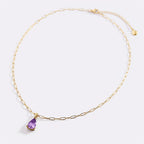 Birthstone Pendant Necklace with Dainty Paperclip Chain