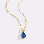 Birthstone Pendant Necklace with Dainty Paperclip Chain