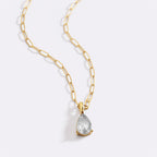 Birthstone Pendant Necklace with Dainty Paperclip Chain