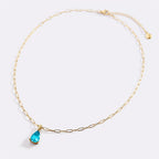 Birthstone Pendant Necklace with Dainty Paperclip Chain