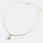 Birthstone Pendant Necklace with Dainty Paperclip Chain