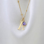 Droplet Birthstone & Initial Necklace