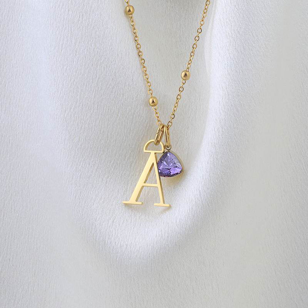 Droplet Birthstone & Initial Necklace