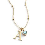 Droplet Birthstone & Initial Necklace