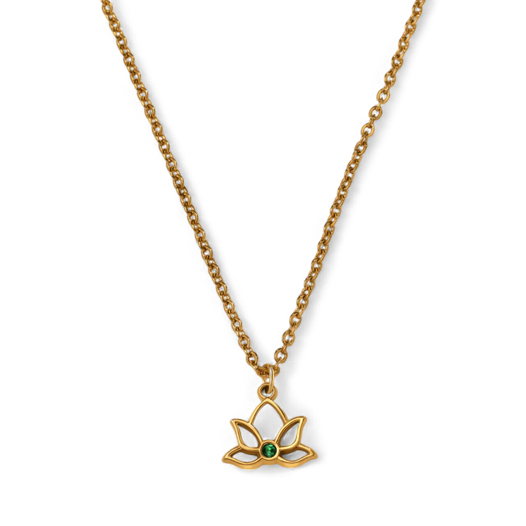 Mini Lotus Birthstone Pendant Necklace