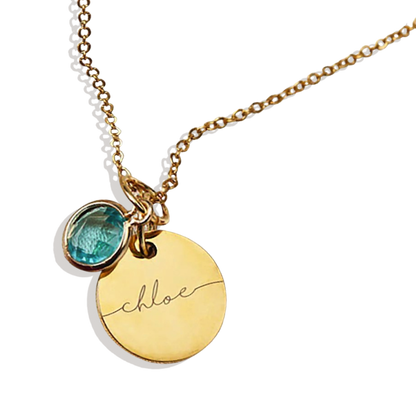 Monogram Script Birthstone Name Necklace