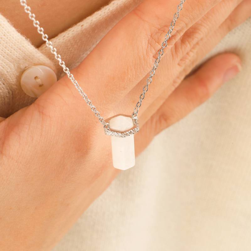 Moonstone Point Pave Pendant Necklace
