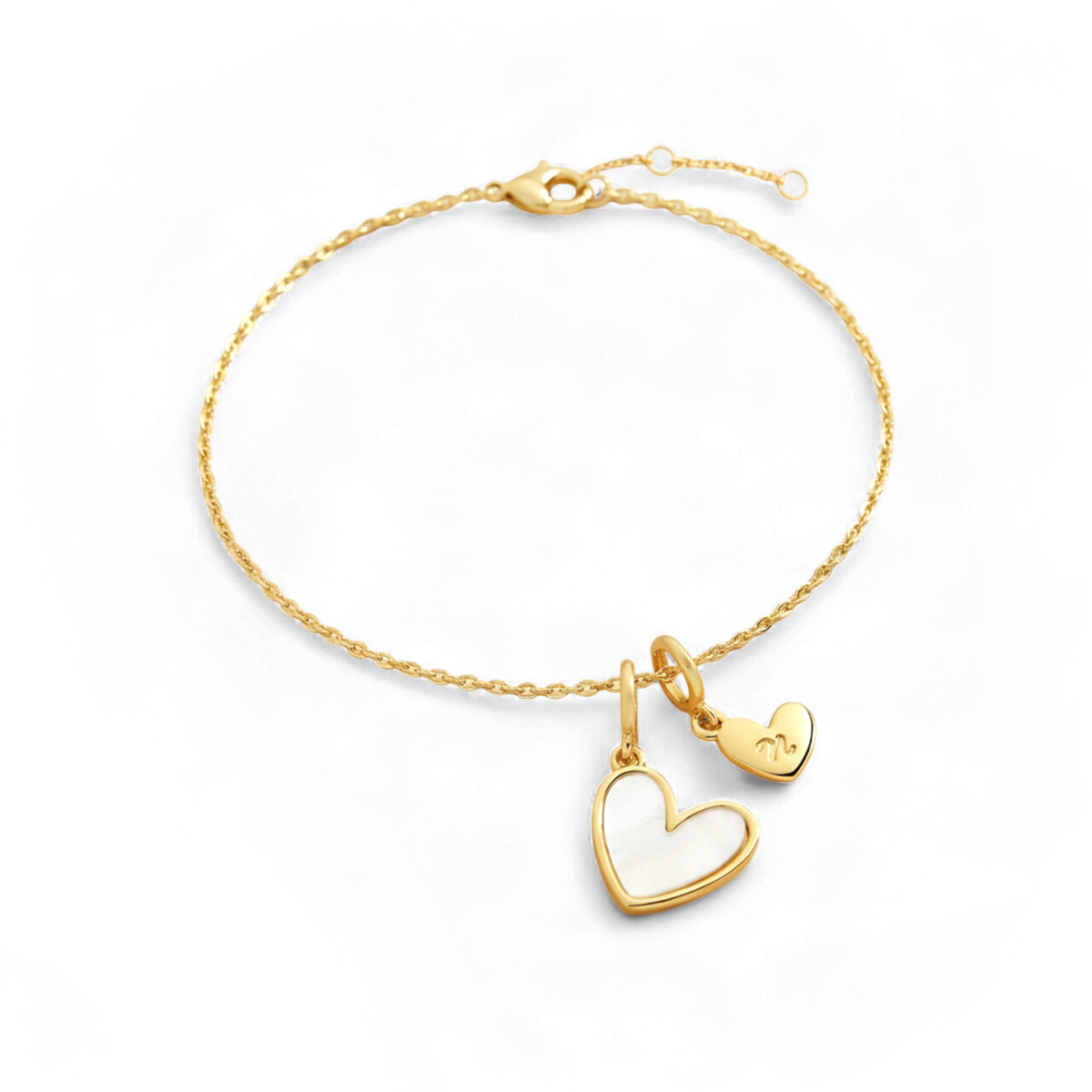 Dainty Mother Of Pearl Cable Chain Bracelet with Initial Heart Charm