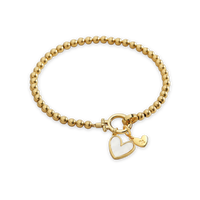 Mint Beaded Bracelet with Mother Of Pearl Initial Heart Charm