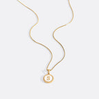 Mother of Pearl Disc Letter Necklace with Box Chain